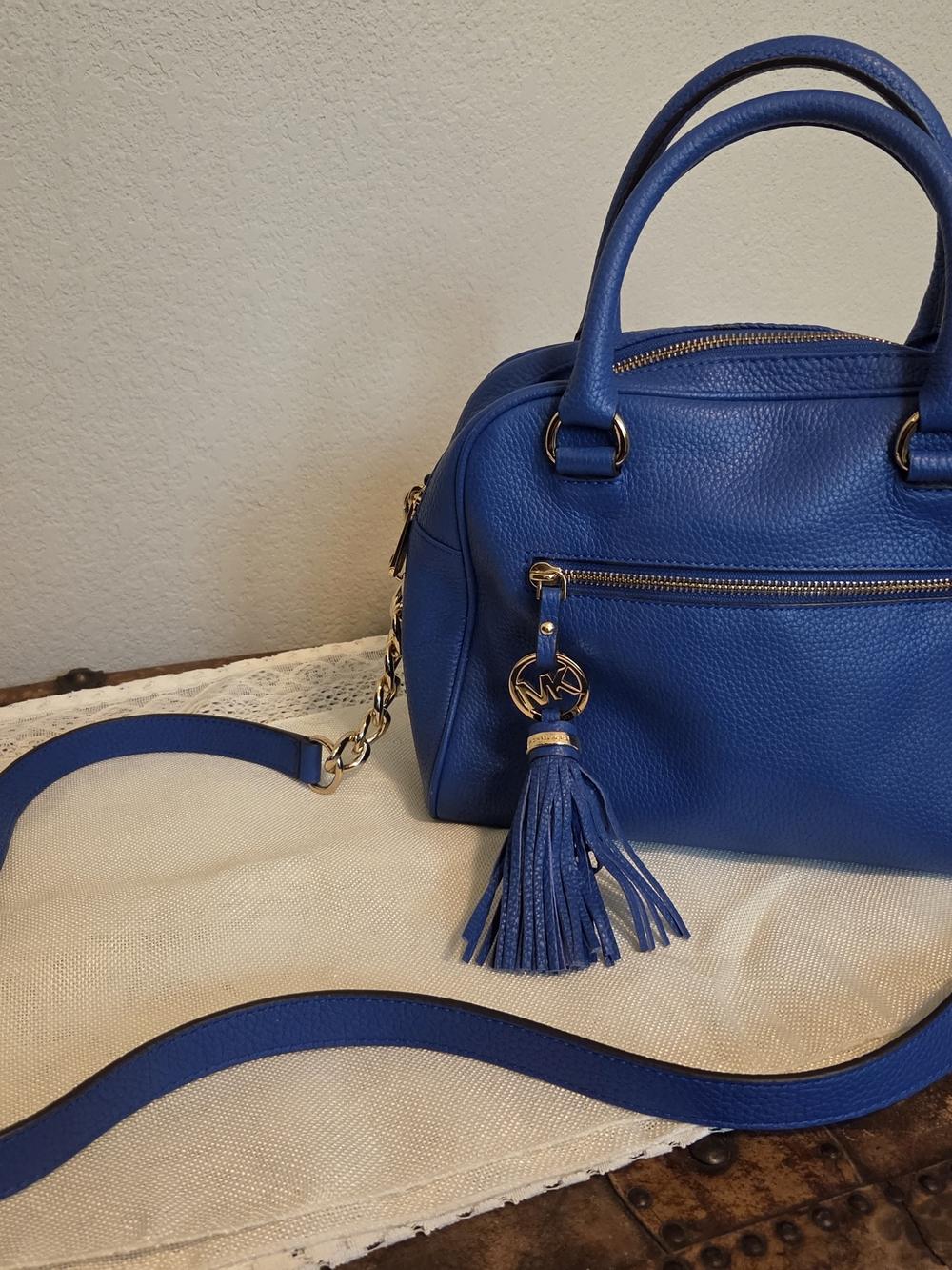 Michael Kors Blue Leather Satchel with Tassel